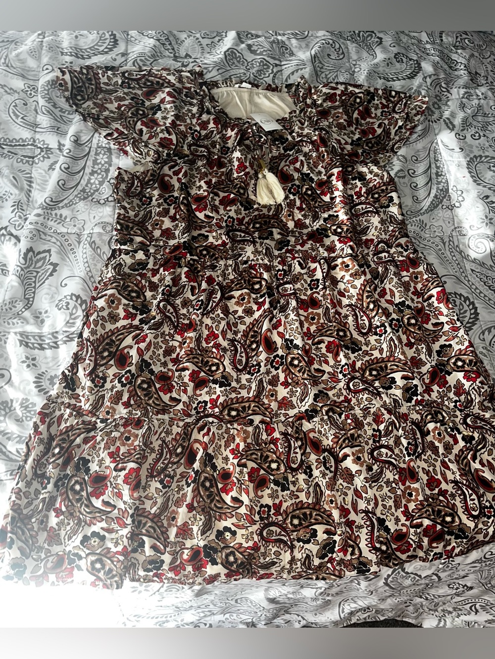 Cato Cream Paisley Midi Dress with Red & Brown Accents